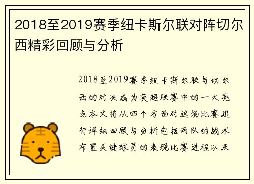 2018至2019赛季纽卡斯尔联对阵切尔西精彩回顾与分析